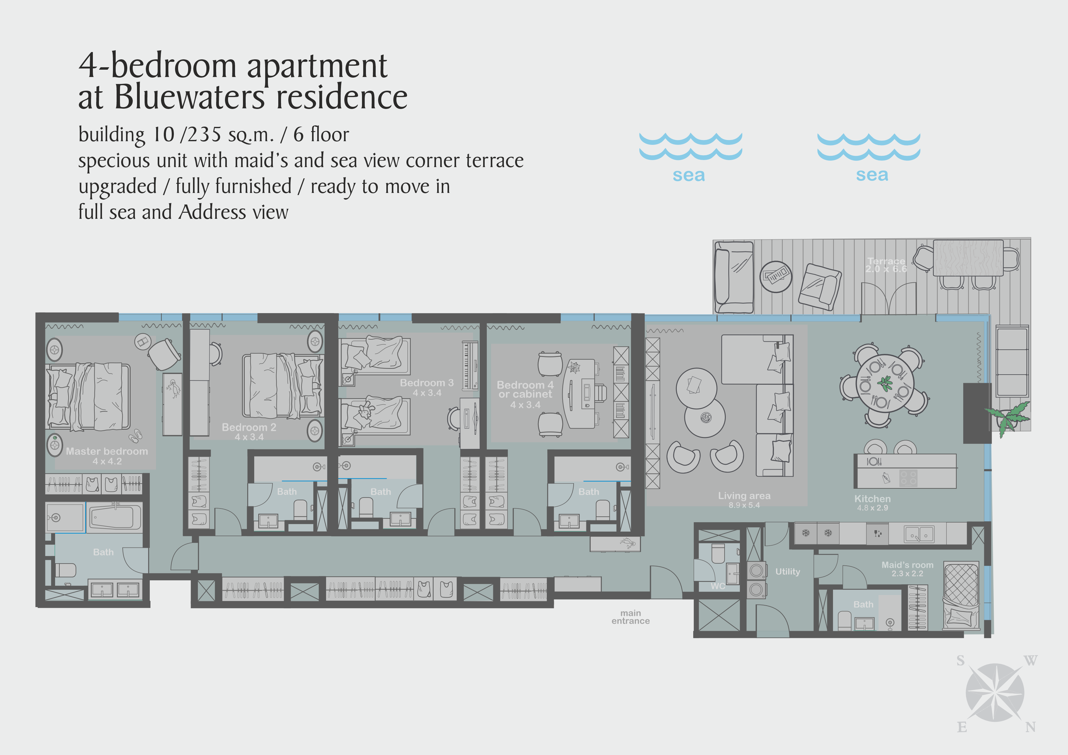 Bluewaters four-bedroom corner apartment floor plan